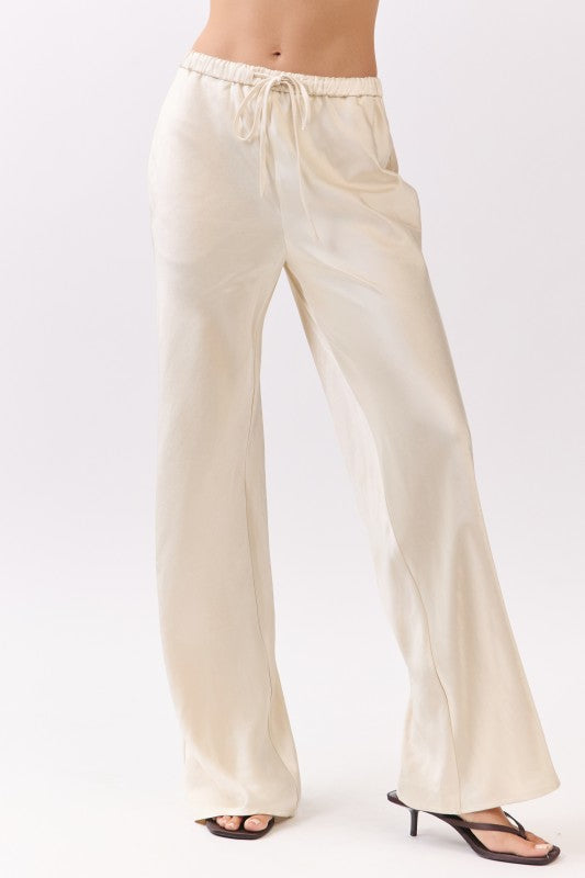 Satin Drawstring Wide Pants