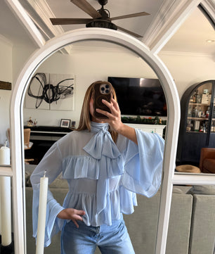 Ruffled Flared Sleeve Layered Sheer Blouse