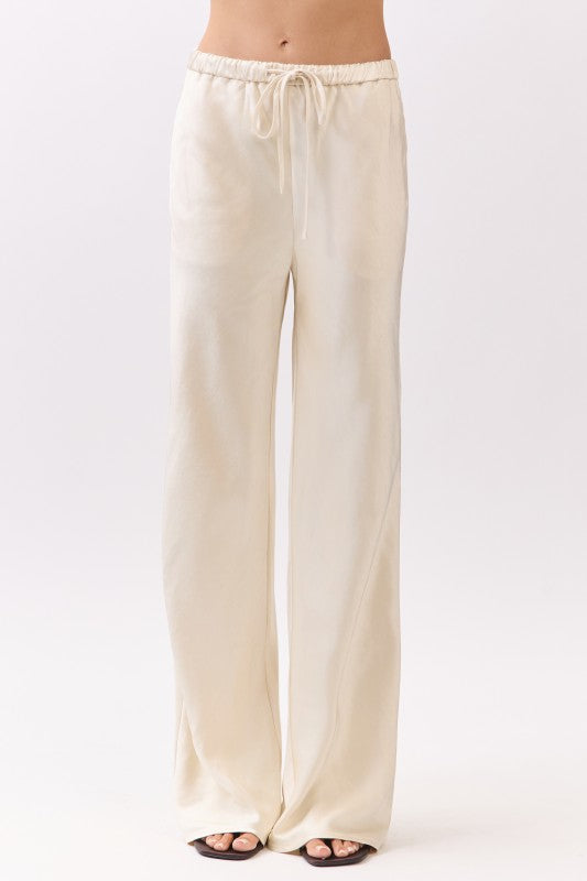 Satin Drawstring Wide Pants