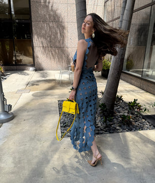 Denim Circle Cutout Halter Maxi Top Dress
