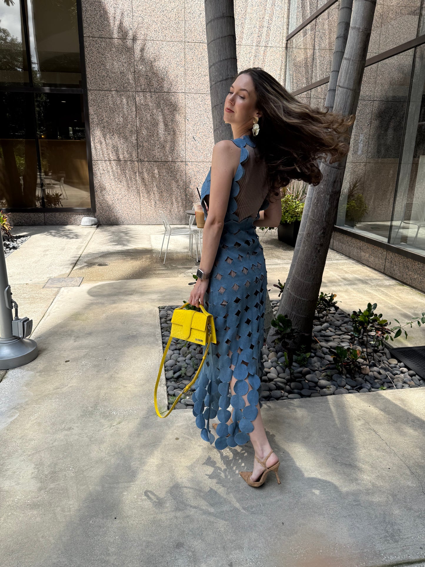 Denim Circle Cutout Halter Maxi Top Dress