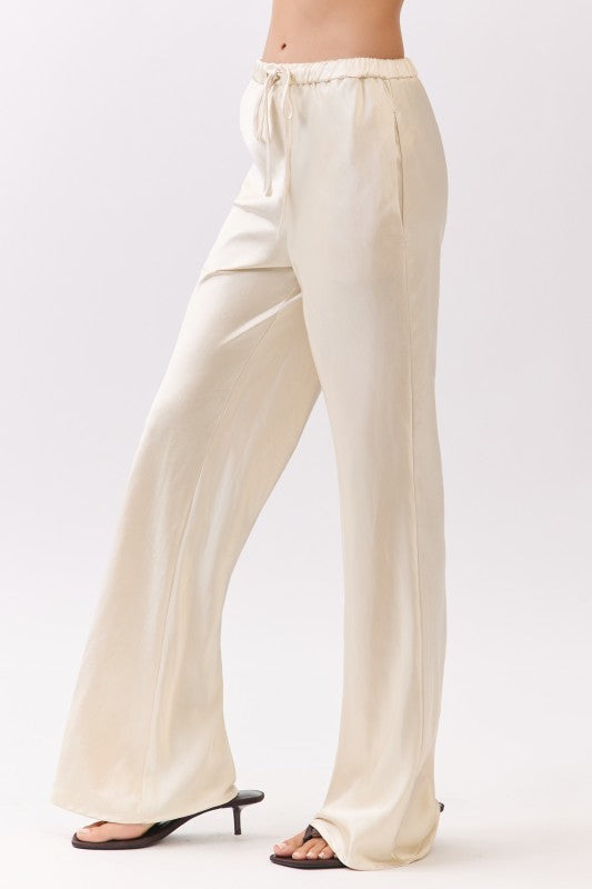 Satin Drawstring Wide Pants