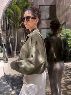 Suede Batwing Sleeves Zipper Flight Jacket