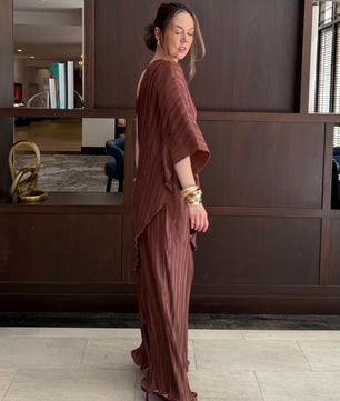 Pleated One Shoulder Tunic Top And Pant Set