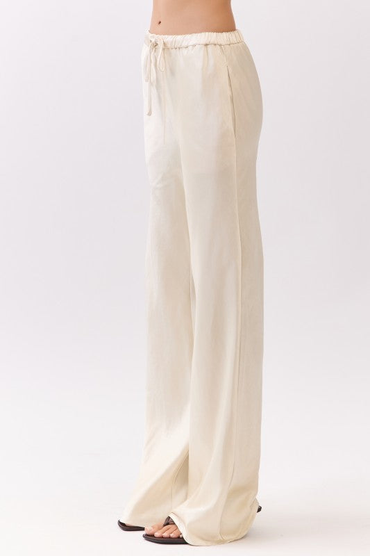 Satin Drawstring Wide Pants