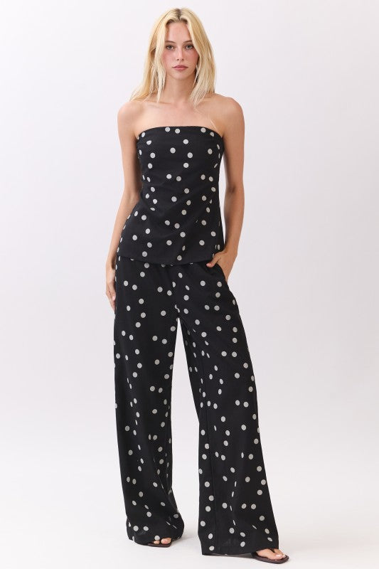 Polka Dot Linen Strapless Set.