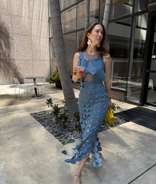 Denim Circle Cutout Halter Maxi Top Dress
