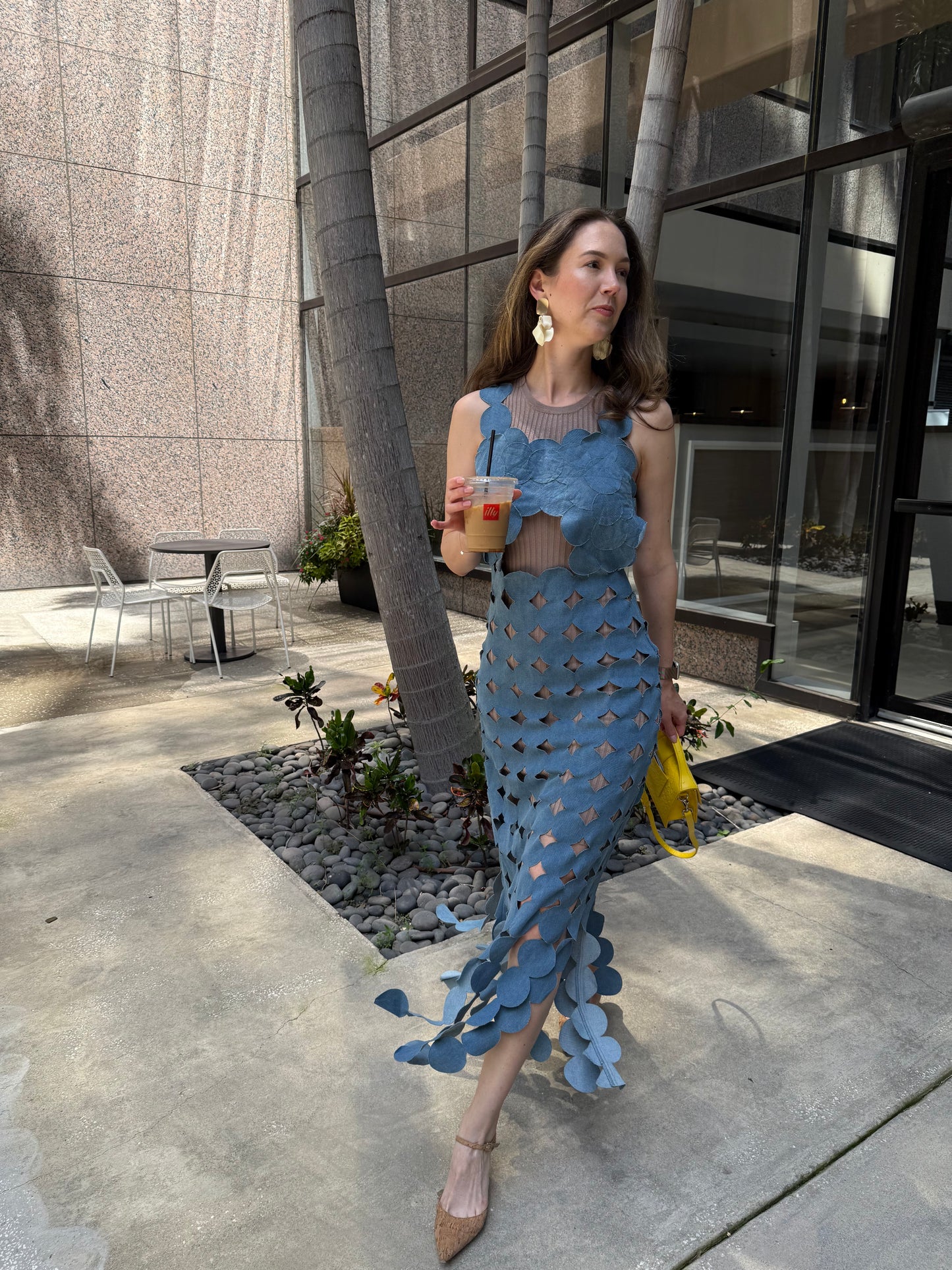 Denim Circle Cutout Halter Maxi Top Dress