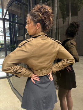 Belted Notch Collar Short Casual Trench Coat