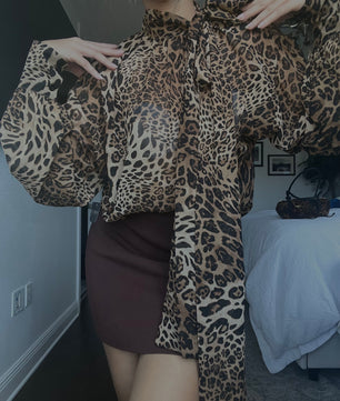 Leopard Print Puff Sleeve Blouse
