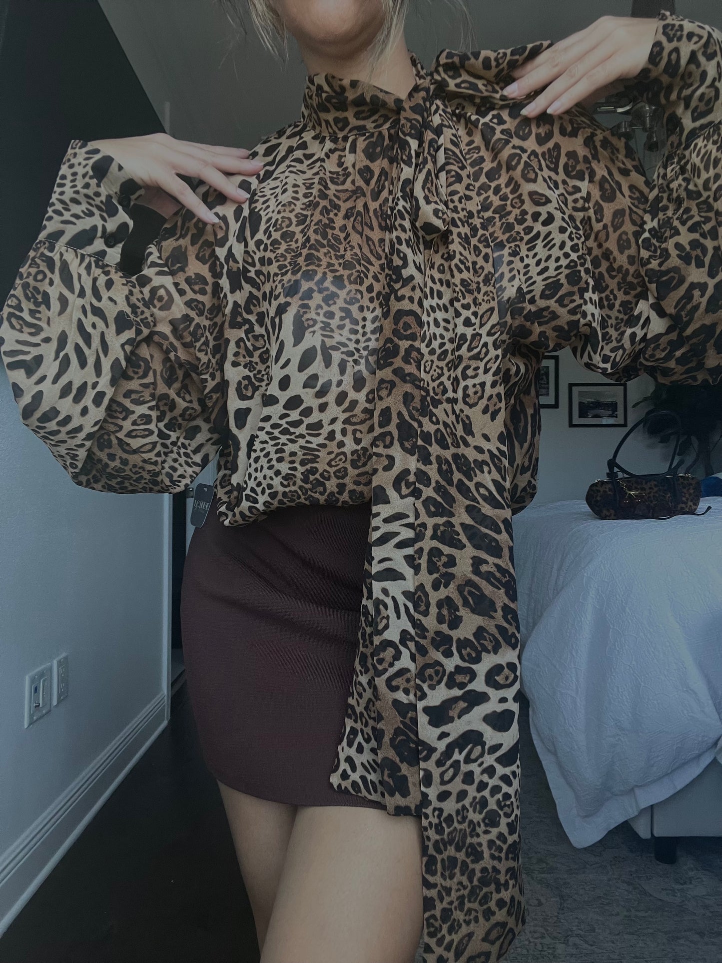 Leopard Print Puff Sleeve Blouse