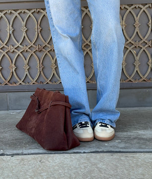 Suede Belt Buckle Decor Tote Bat Shoulder Bag