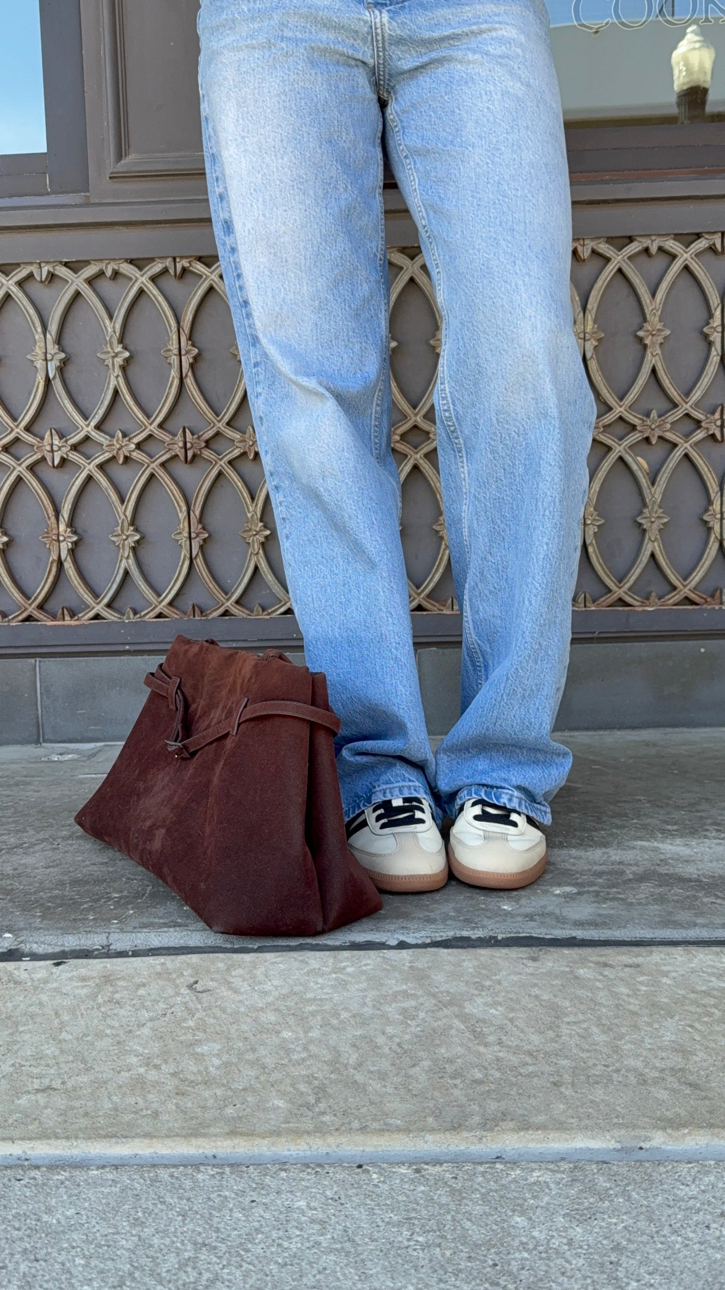 Suede Belt Buckle Decor Tote Bat Shoulder Bag