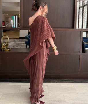 Pleated One Shoulder Tunic Top And Pant Set