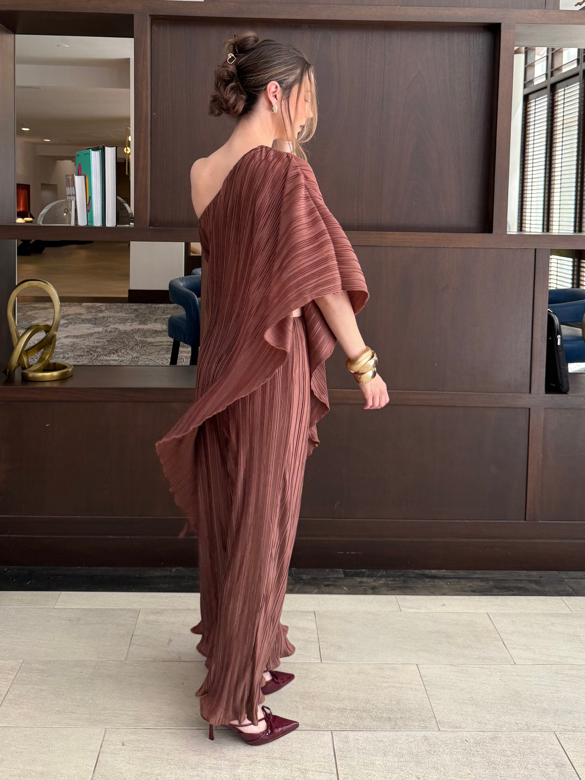 Pleated One Shoulder Tunic Top And Pant Set