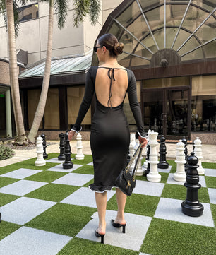 Long Sleeve Bodycon Maxi Dress With Flared Hem