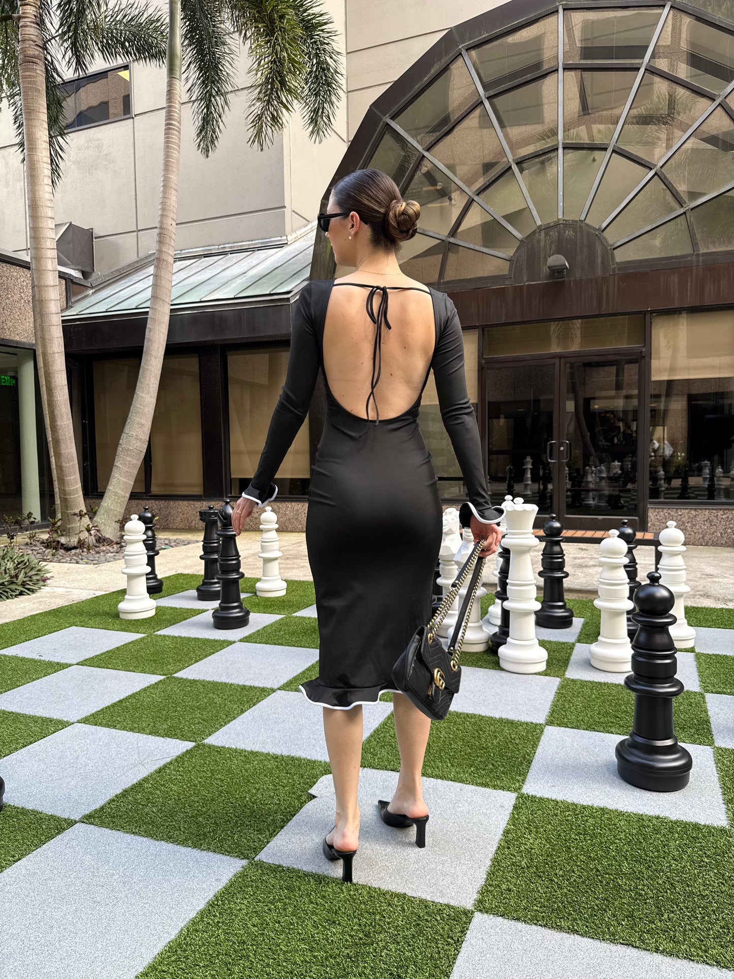 Long Sleeve Bodycon Maxi Dress With Flared Hem