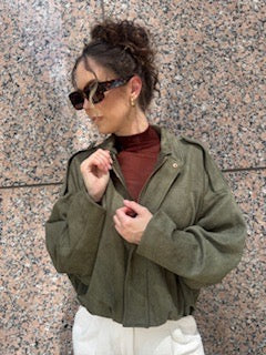 Suede Batwing Sleeves Zipper Flight Jacket