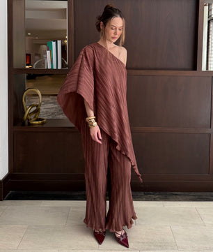 Pleated One Shoulder Tunic Top And Pant Set