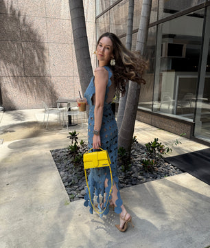 Denim Circle Cutout Halter Maxi Top Dress