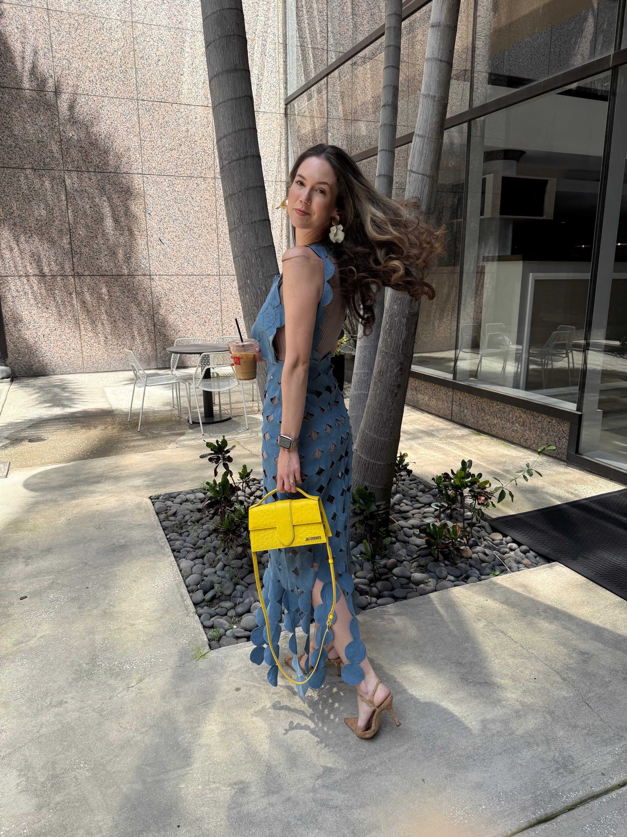 Denim Circle Cutout Halter Maxi Dress | Bold & Chic LC House The Collection Denim Circle Cutout Halter Maxi Dress | Bold & Chic LC House The Collection