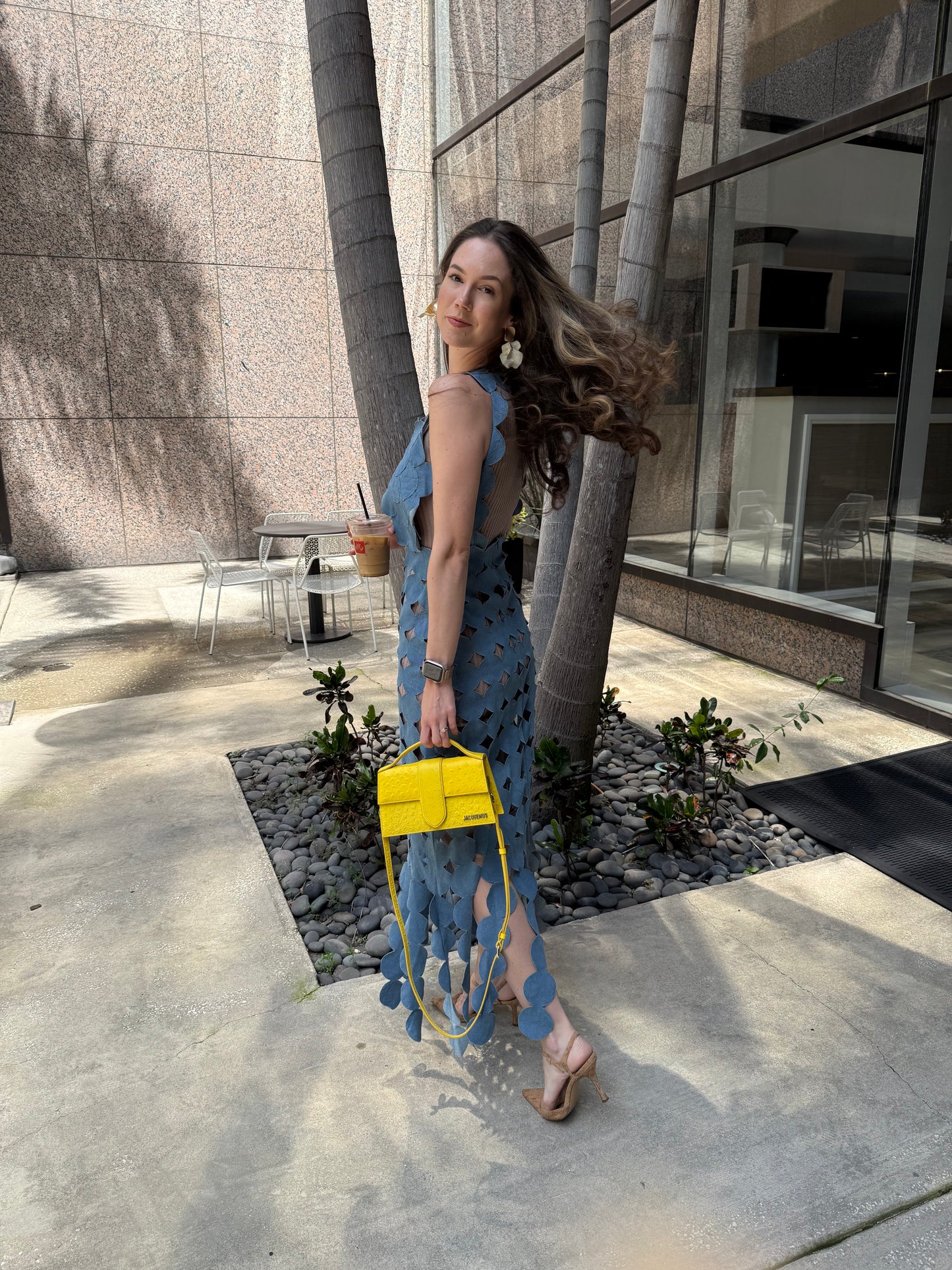 Denim Circle Cutout Halter Maxi Top Dress