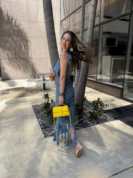 Denim Circle Cutout Halter Maxi Top Dress