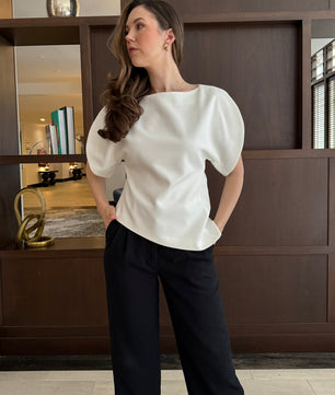 Structured Boat Neck Open Arm Symmetrical Hem Top