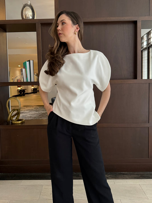 Structured Boat Neck Open Arm Symmetrical Hem Top