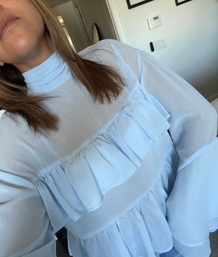 Ruffled Flared Sleeve Layered Sheer Blouse
