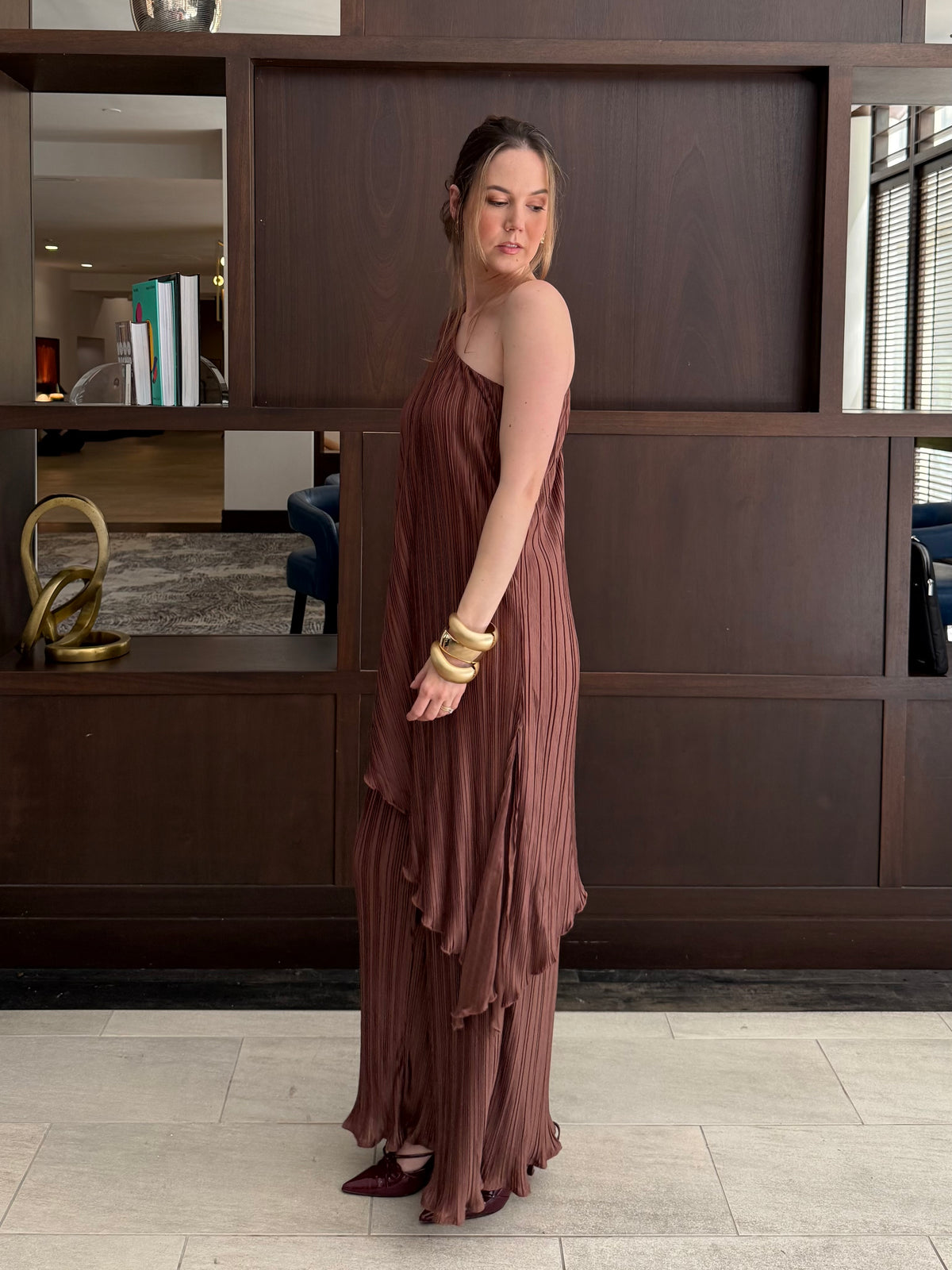 Pleated One Shoulder Tunic Top And Pant Set