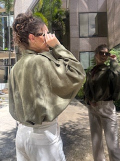 Suede Batwing Sleeves Zipper Flight Jacket