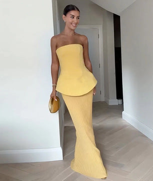 Elegant Strapless Top Skirts Set