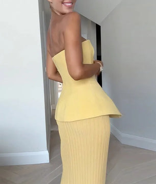 Elegant Strapless Top Skirts Set