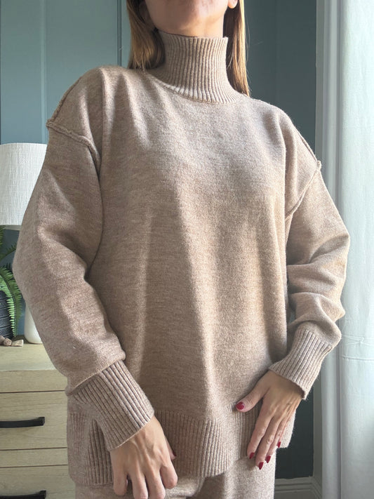 Chunky Knit Turtleneck Sweater And Pants Set