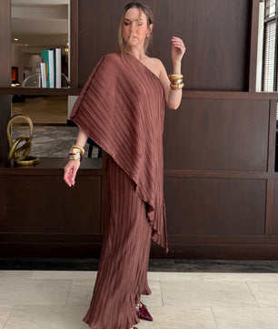 Pleated One Shoulder Tunic Top And Pant Set