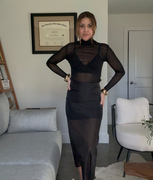 Sheer Overlay Midi Skirt