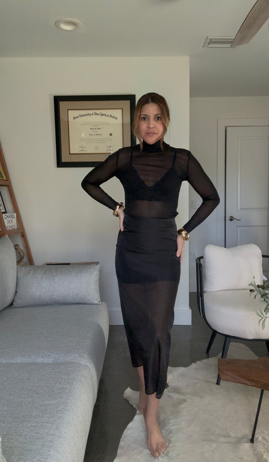 Sheer Overlay Midi Skirt