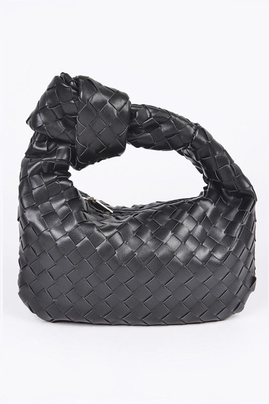 braided top knot clutch bag black