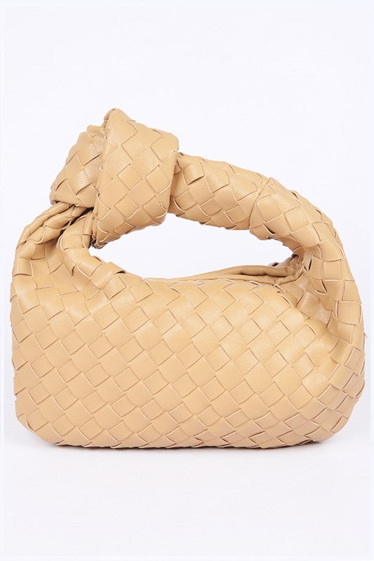 braided top knot clutch bag nude