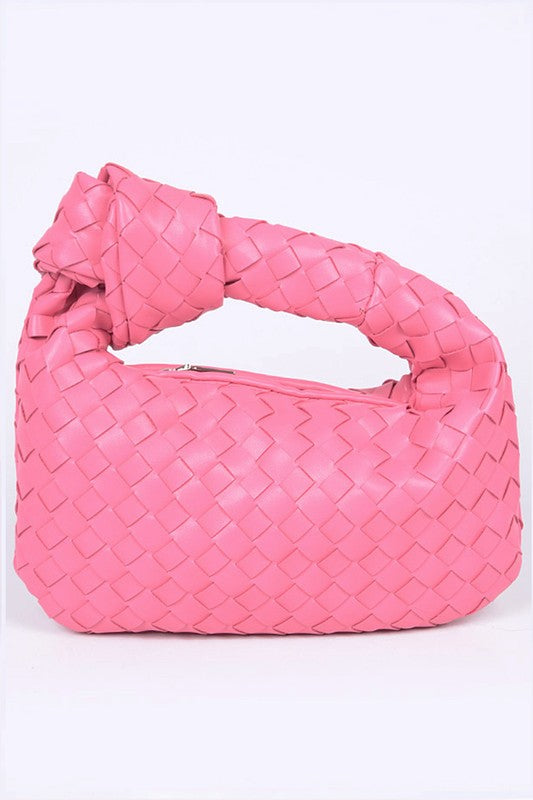 braided top knot clutch bag pink