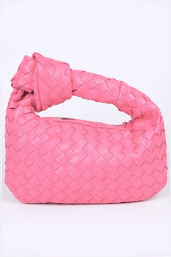 braided top knot clutch bag pink