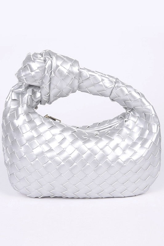 braided top knot clutch bag silver