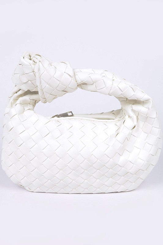 braided top knot clutch bag white