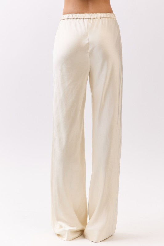 Satin Drawstring Wide Pants