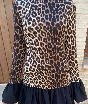 Ruffled Hem Leopard Mini Dress