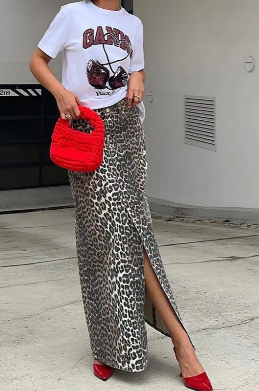 Split-Hem Leopard Print Maxi Skirt