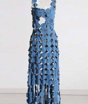 Denim Circle Cutout Halter Maxi Top Dress