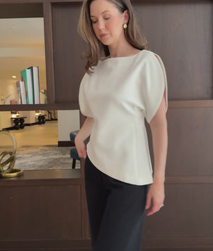 Structured Boat Neck Open Arm Symmetrical Hem Top