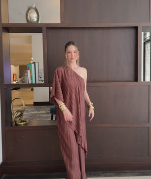 Pleated One Shoulder Tunic Top And Pant Set